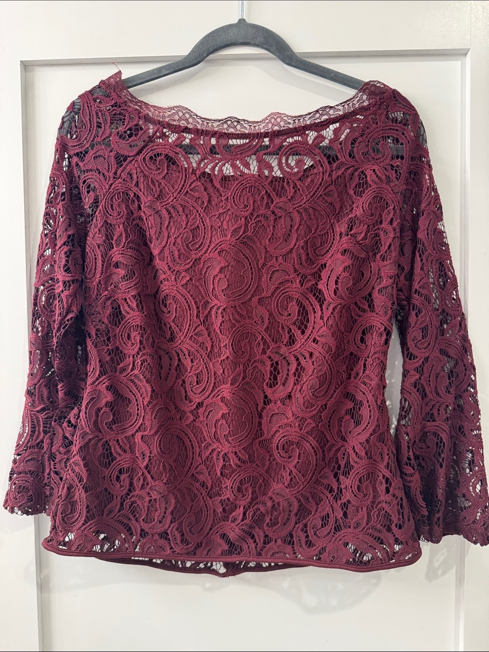 Adrianna Papell Burgundy Lace Overlay Blouse